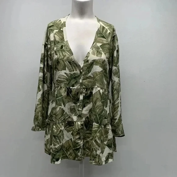 Show Me Your Mumu Marlow Top Blouse Shirt Palm Leaf Print White Green New  XS - Picture 4 of 13